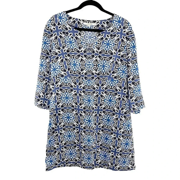 Boden Blue Geometric 100% Linen Mini Dress Women's US Size 10 Regular - Picture 1 of 9